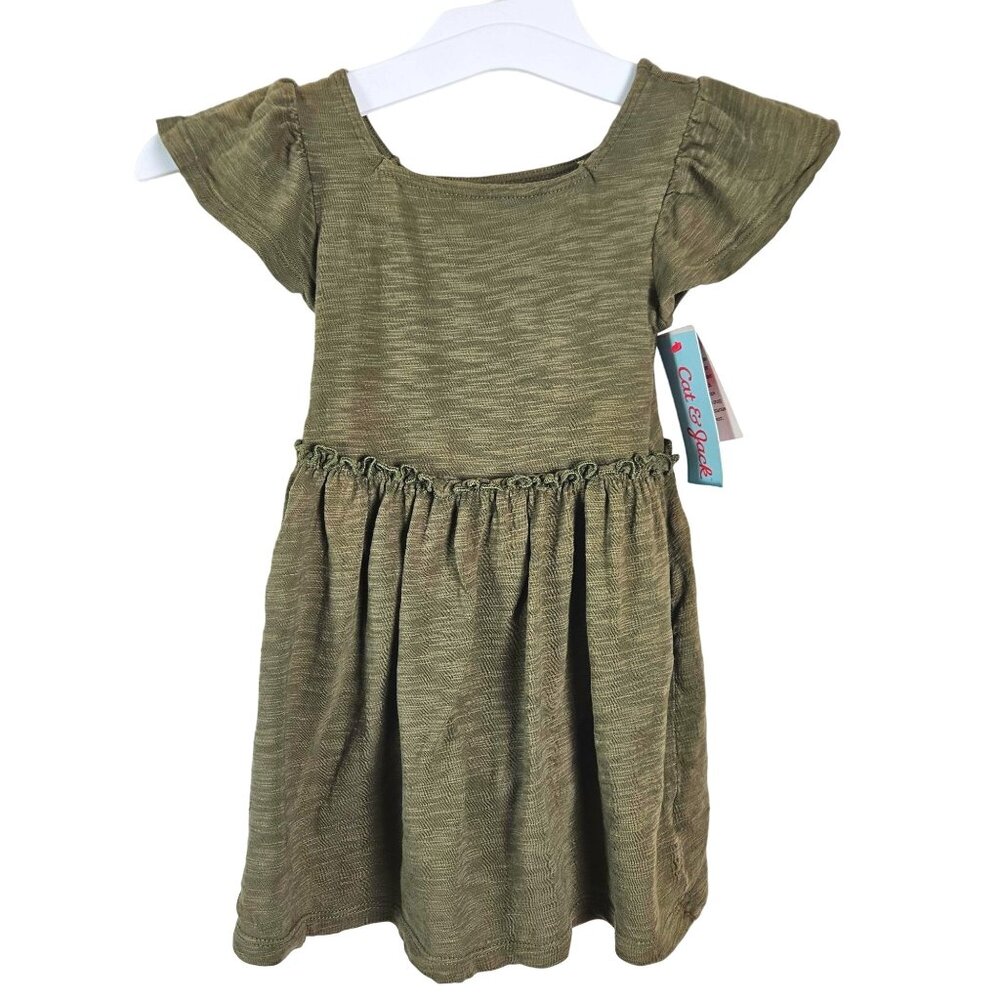Cat & Jack Baby Girls Olive Green Dress W/ Diaper Cover Size 12 Months Casual